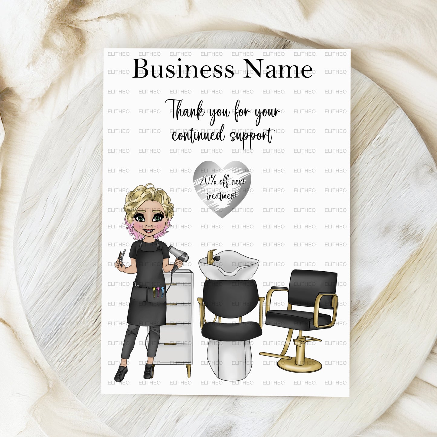 Hairdresser Discount Card With Scratch Off, Custom Home Salon Customer Loyalty Card, Custom Character, Hairdresser Thank You Discount Card
