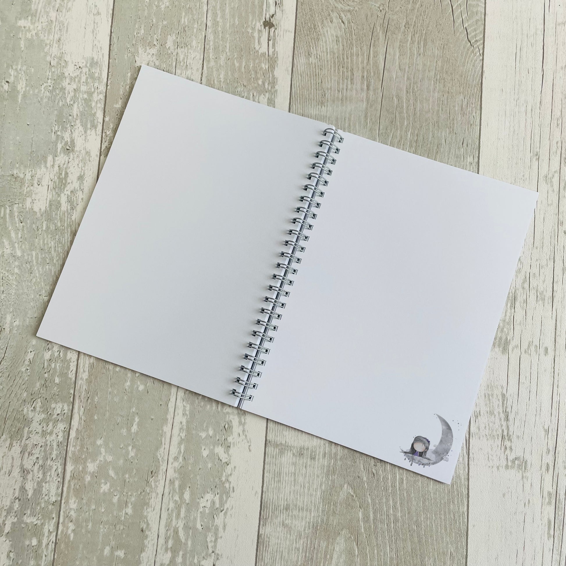 wire bound notebook/dream journal, personalised with the image of a girl sitting on the moon