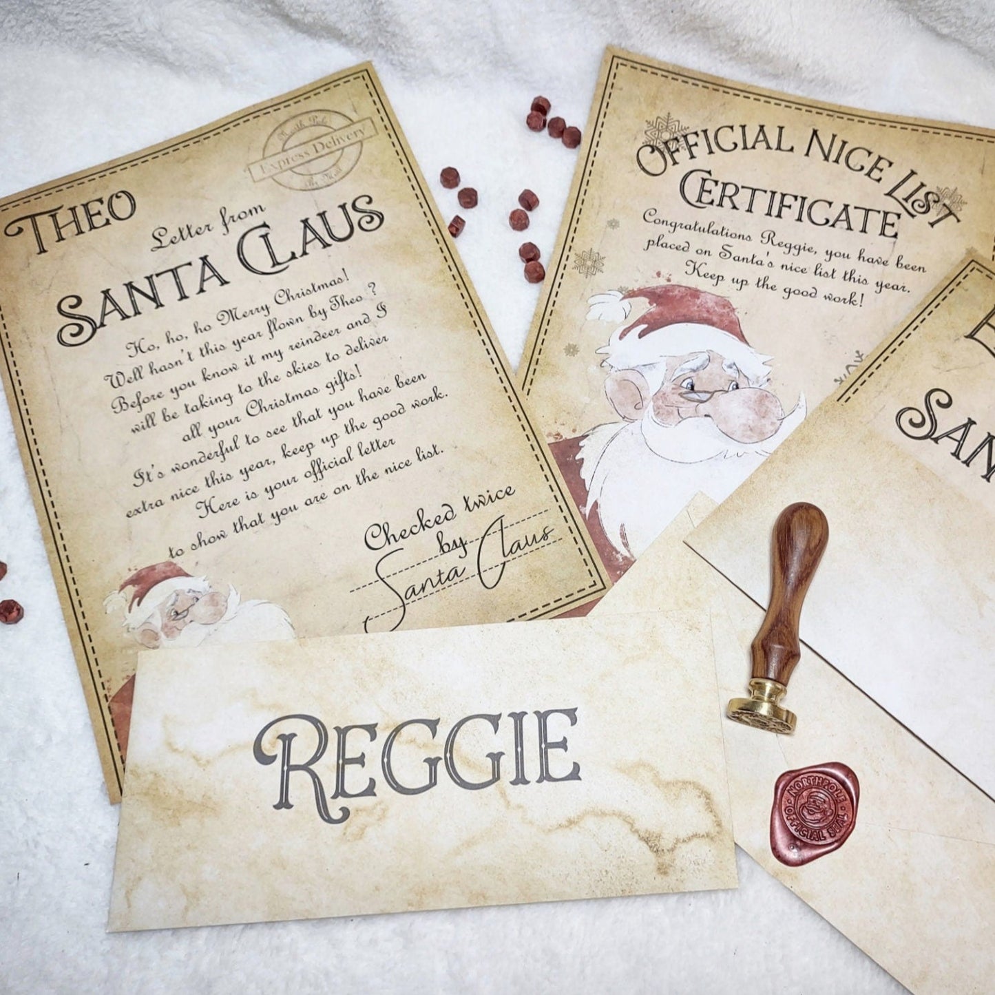 Vintage look letter and nice list certificate to Father Christmas or Santa Claus with a wax seal