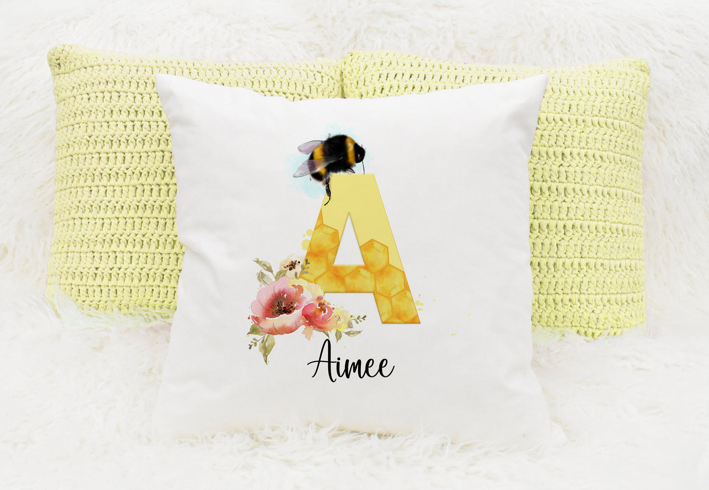 Bumble bee alphabet square cushion with inner