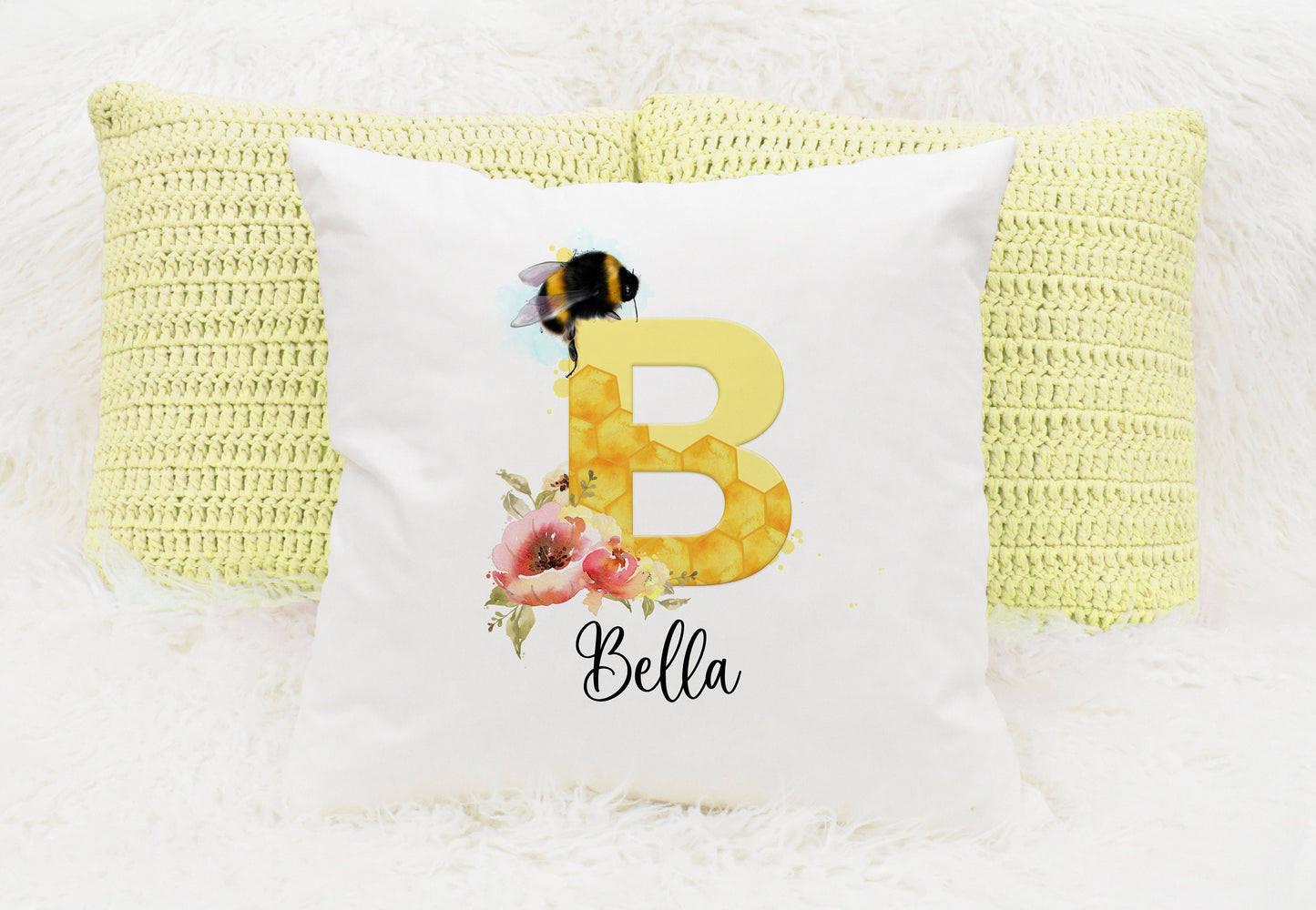 Bumble bee alphabet square cushion with inner