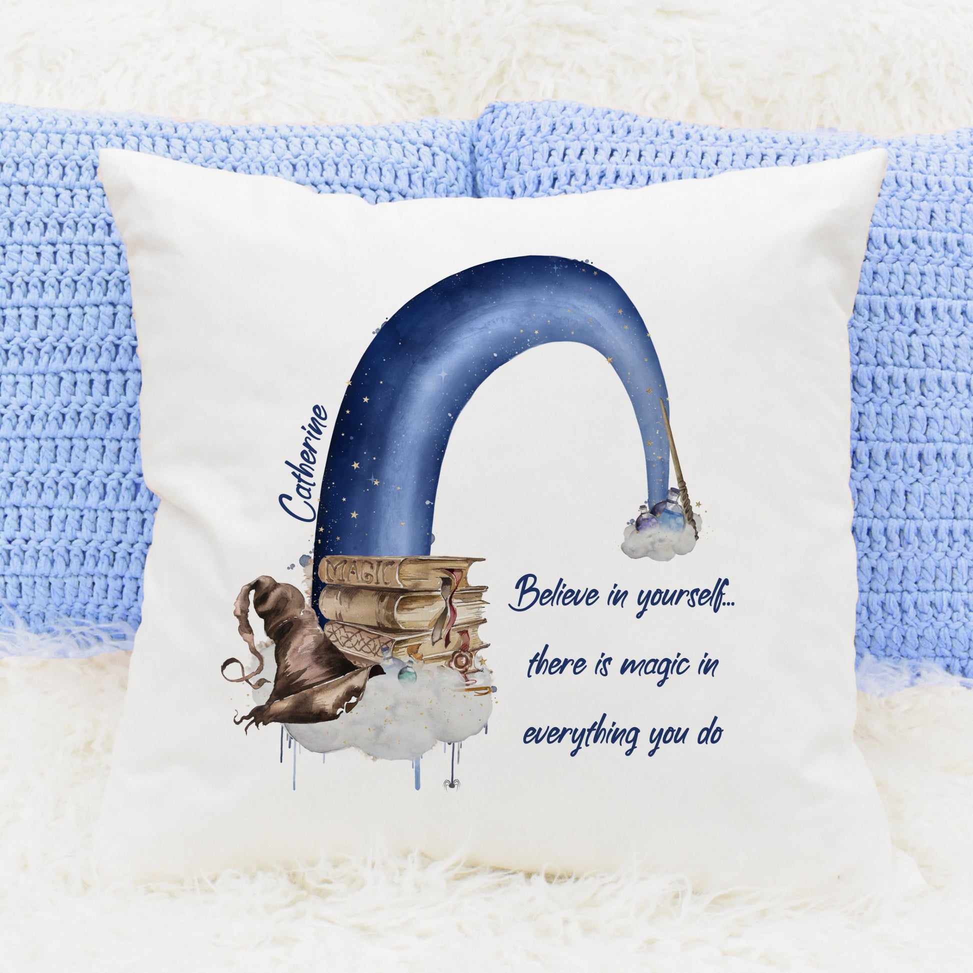 Magical rainbow personalised cushion