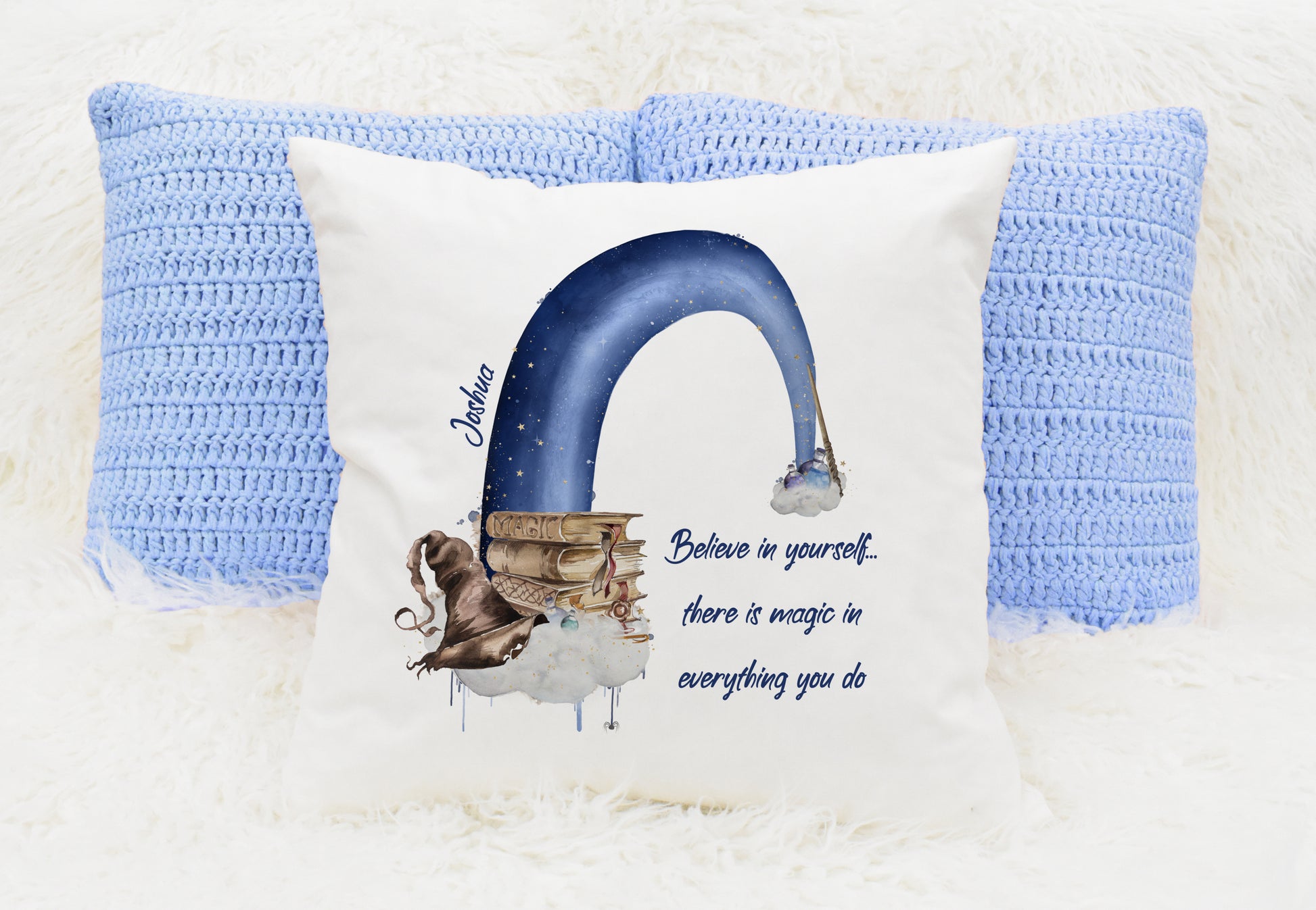 Magical rainbow personalised cushion
